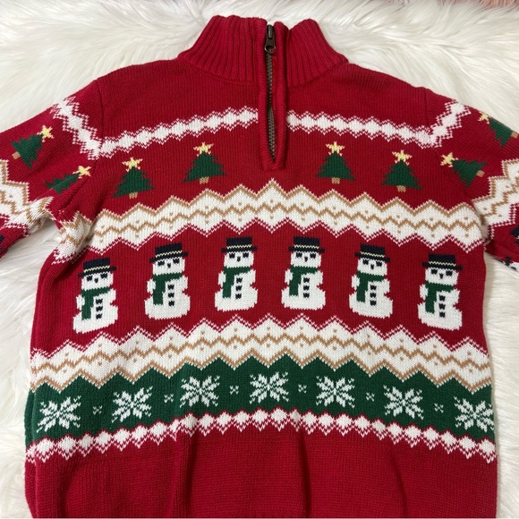 The Children’s Place Red Snowman Fair Isle Quarter Zip Sweater -Boys Size 7/8 - Picture 4 of 15